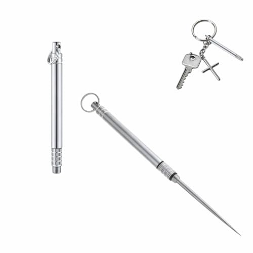 Portable Titanium Toothpick Multi-Functional Reusable Stainless Steel Toothpick for Camping Hiking Travel & Home - Extendable Waterproof Rust-Proof Easy Clean Dental Pick & Fruit Pick (Silver)