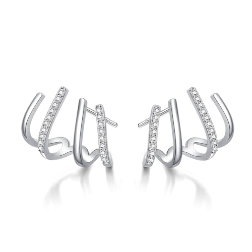 Reffeer Solid 925 Sterling Silver Half Hoop Earrings Wrap for Women Cuff Earrings Piercings Studs
