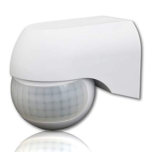 qwyeuro détecteur de mouvement infrarouge, ip44 led, portée intérieur/extérieur ip44,230 v max.12 m/180 °,800/400 w (blanc)