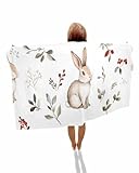 Roses Garden Easter Bunny Microfiber Beach Towel Spring Watercolor Absorbent Quick Dry Beach Towels for Kids Women Adults Plant Berry Sand Proof Travel Pool Swimming Camping Blanket 35x70 Inch