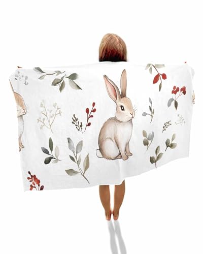 Roses Garden Easter Bunny Microfiber Beach Towel Spring Watercolor Absorbent Quick Dry Beach Towels for Kids Women Adults Plant Berry Sand Proof Travel Pool Swimming Camping Blanket 35x70 Inch