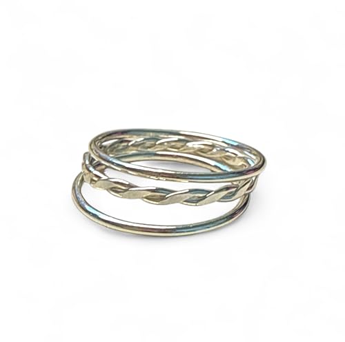 Toe Rings | Three Stackable Rings | Two Skinny Bands and One Braid in Sterling or Gold Filled | Fitted Toe Rings or Finger Ring Stack | Perfect as Knuckle or Midi Finger Ring | Unisex4