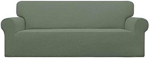 Easy-Going Stretch Sofa Slipcover 1-Piece Sofa Cover Furniture Protector Couch Soft with Elastic Bottom for Kids, Polyester Spandex Jacquard Fabric Small Checks (Sofa, Greyish Green)
