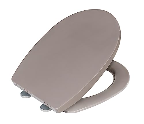 WENKO WC-Sitz Mod. Tilos stabiler Premium Toilettensitz mit Easy Close Absenkautomatik und Fix-Clip Hygiene Befestigung aus bruchsicherem Thermoplast in Taupe Maße 36,5 x 45 cm Innenring 22,5 x 29 cm
