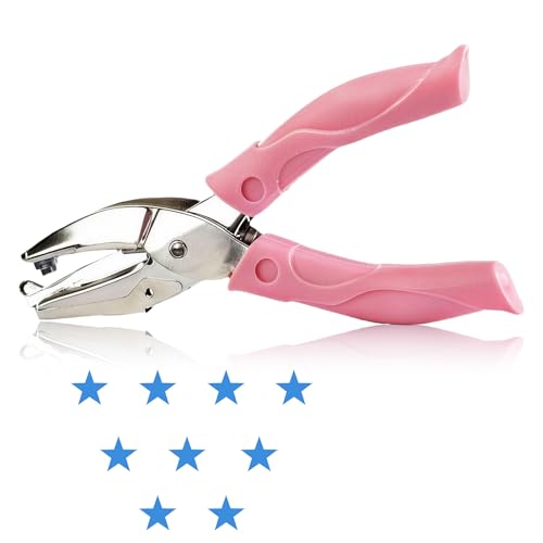 Star Shape Single Hole Punch - 1/4 Inch Star Hole Puncher for Crafts 6.3 Inch Handheld Paper Punch with Soft Grip & Paper Scraps Collector for Scrapbooking Card Making Gift Wrapping (Pink)