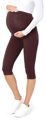 Be Mammy Leggins Premamá 3/4 para mujer embarazada Mallas capri maternidad Leggings pirata lactancia Ropa deportiva Embarazo BE20-229 (Marrón, M)