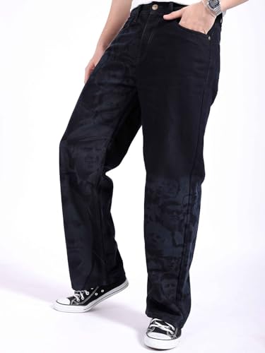 Image of The Indian Garage Co Men Baggy Solid Mid-Rise Stretchable Jeans