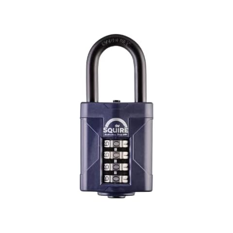 Squire Heavy Duty Padlock (CP50/1.5) - Toughest Long Shackle - 4 Wheel Combination Padlock - Alloy Steel for Corrosion Resistance - Weatherproof Lock for Home, School & Garage (Blue, 50 mm) Cover