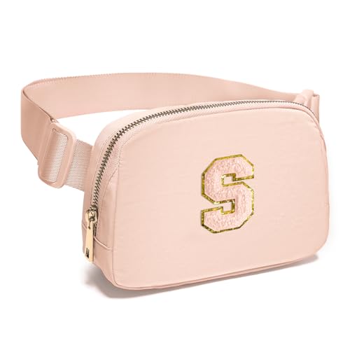 Image of Gitus Gifts for 8 9 10 11 12 Year Old Girls Belt Bag Fanny Pack Crossbody Bags with Initial Letter Patch Cute Stuff Birthday Gifts for Teen Girls Women Personalized Trend Stuff (Coral Pink-S)