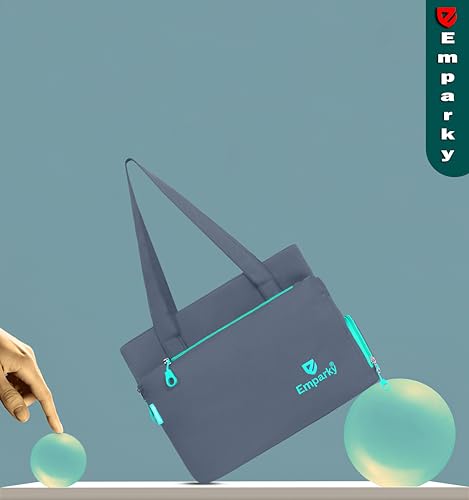 Image of Women Bag, Black with Turquoise Accents, Tote Bag with Multiple Zipper Pockets