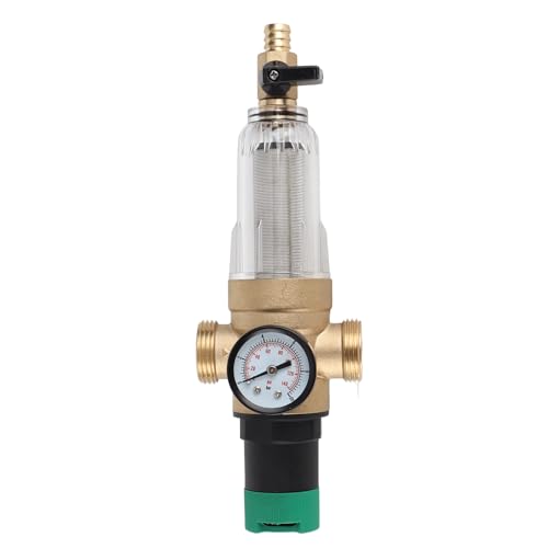 Omabeta Vanne de Régulation de Pression D'eau, Filtre en Acier Inoxydable avec Jauge pour Camping-car, Adaptateur 1 Pouce en Laiton 3/4 Pouces pour la Maison
