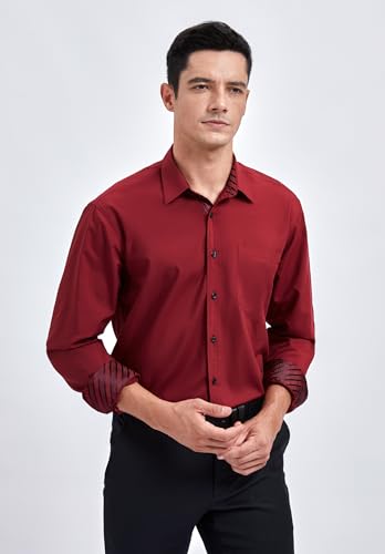HISDERN Men's Inner Contrast Shirt Casual Formal Classic Button Down Dress Shirts Long Sleeve Plaid Collar Regular Fit - Image 4