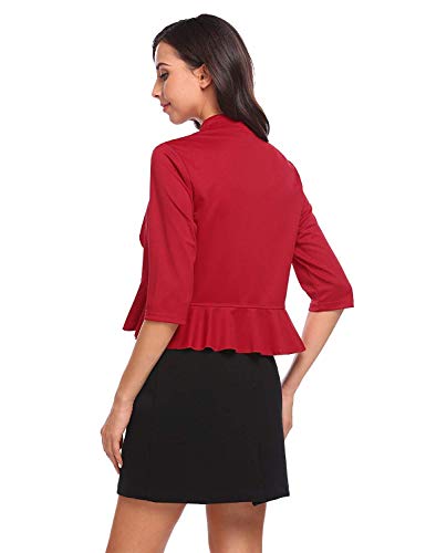 Image of Women's Open Front Cropped Cardigan 3 /4 Sleeve Casual Shrugs Jacket Draped Ruffles Bolero Cardigan