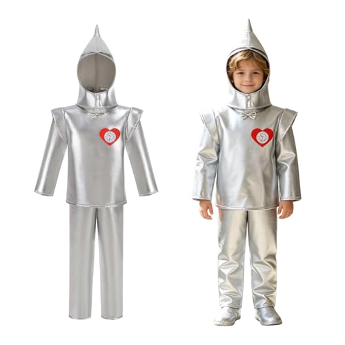 AGCOAH Children Tin Man Costume 3PCS Boys Metallic Robot Tin Man Heart Clock Halloween Cosplay Outfit S(3-4Y)