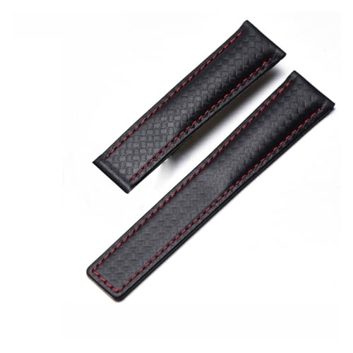 Bracelet montre cuir carbone noir et rouge 20mm ideal pour le bureau et les sorties
