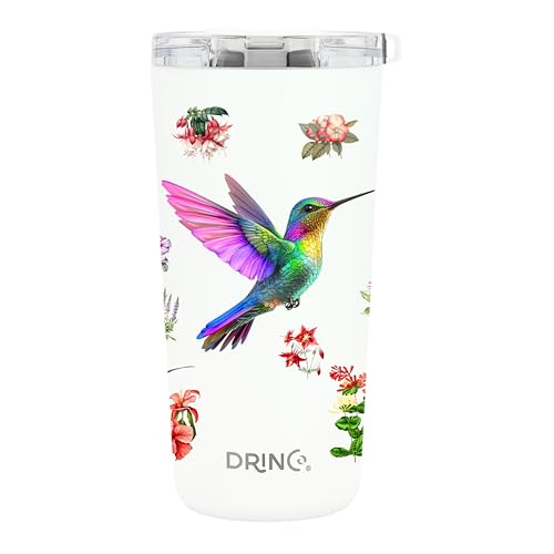 Drinco - 20 oz Stainless Steel Tumbler | Double Walled Vacuum Insulated Mug With Lid, 2 Straws, For Hot & Cold Drinks (20oz Hummingbird)