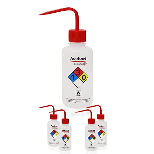LABINVO 4pcs of Acetone Wash Bottles, Vol.500ml (17oz), Narrow Mouth, Self-Venting Safety Wash Bottles, LDPE Material, IN-WBA500