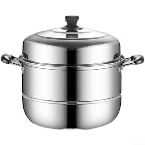 Vaporera de doble capa de acero inoxidable para inducción y cocción a gas, incluye dos hojas de cocción al vapor (26 cm)