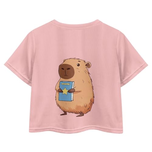 Image of Girls Crop Tees Crew Neck Casual Short Sleeve T Shirts Kids Loose Soft Comfortable Tees Blouses Shirt for Little Girl