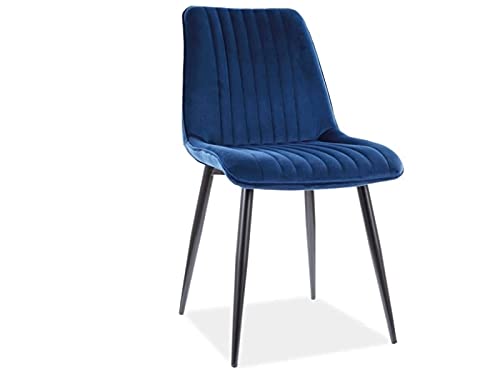SIGNAL MEBLE Chaise en Velours - Kim - L 47 X P 42 X H 88 Cm - Bleu Marine
