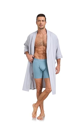 Image of COLORFULLEAF 100% Cotton Men's Bathrobes Summer Kimono Short Sleeve Lightweight Soft Breathable Spa Robe for Men