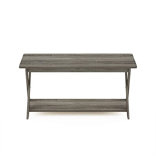 Furinno Modern Simplistic Criss-Crossed Coffee Table, 35.4 In X 19.6 In X 16 In, French Oak Grey #TOP3