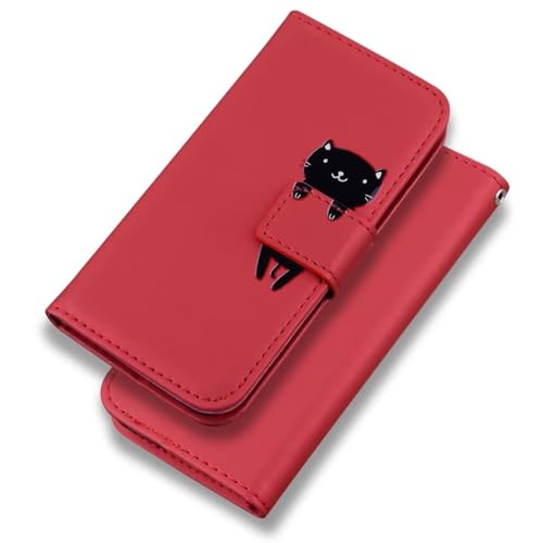 FERLAN Hülle für Samsung Galaxy A8s Handyhülle mit Tier Muster PU Lederhülle Kartenfach Magnet Klapphülle 360 Stoßfest Schutzhülle Flip Hülle Cover Tasche Brieftasche Handytasche - Rot