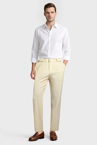 GINGTTO Linen Dress Pants Men Straight Fit Lightweight Summer Beach Casual Pants Men 5