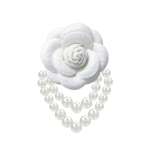 WCRAZYE Camellia Flower Pearl Tassel Brooches Pin for Women Girls