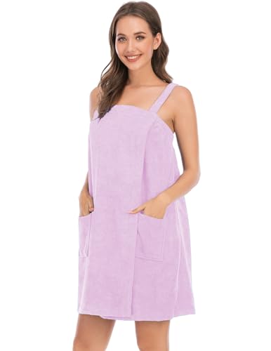 Image of Veseacky Women Bath Wrap Towel for Womens Shower with Pocket Adjustable Spa Robe & Facial Headband