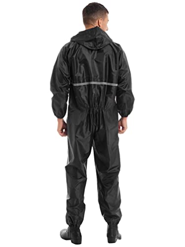 Jugaoge Unisex Motorrad Regenanzug für Damen und Herren Outdoor Einteiler Wasserdichter Overall Jumpsuit mit reflektierenden Streifen Arbeitsoveralls Schwarz XL
