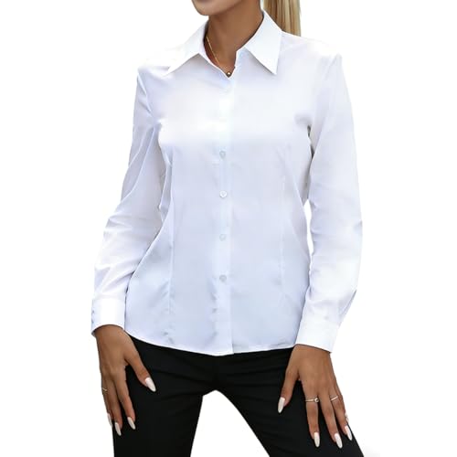 Kunoli Women's Long Sleeve Blouses & Shirts, White Long Slee