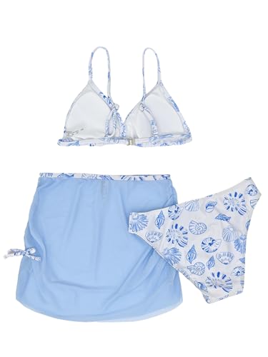 Image of Girl's 3 Piece Sets Floral Print Bikini Swimsuit High Waisted Bathing Suits with Beach Skirt Coverups
