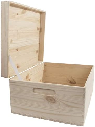 Wooden Chest Box with Lid & Etched Handles 21 x 12 x 9.5 cm | Rounded Corners | Plain Untreated Decorative Pine for Craft Decoupage