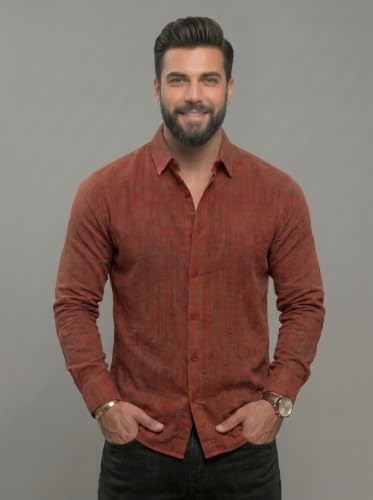 Image of NexaFlair Men's Regular Fit Solid Pattern Laffer Cotton Shirt with Long Sleeve Collared Neck Standard Length and Button Down Closure Type | Mens Casual Shirts | Man's Formal Shirts