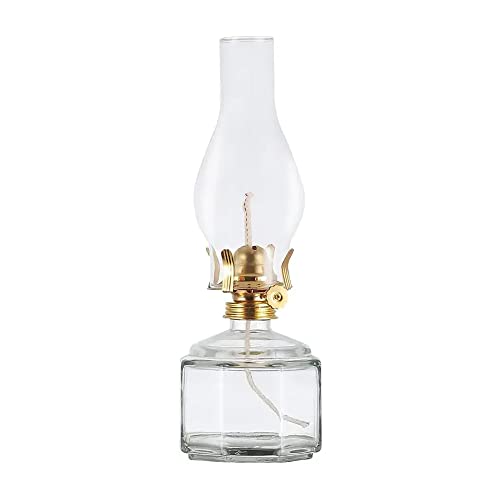 DLSixYi Lanterne à Huile en Verre Transparent Coupe-Vent de 33 cm - Lampe ouragan Domestique - Lampe à kérosène rétro Antique en Cas de Panne de Courant à Base carrée en Verre Cover