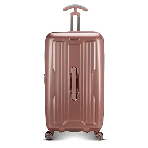 Traveler's Choice Ultimax II 26" Medium Trunk Spinner Luggage, Tie Down Straps, Pink Rose, Checked Inch2