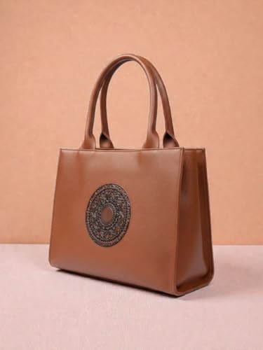 Image of Women's Leather Tote Bag | Structured for Office, Casual, Party & Formal Use | Stylish Shoulder Carry Tote (Black)