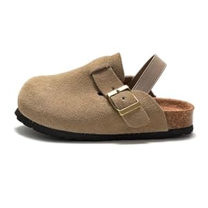 dubuto Cork Suede Clogs for Toddler Kids Boys Girls Leather Mules Footbed Sandals Potato Slippers