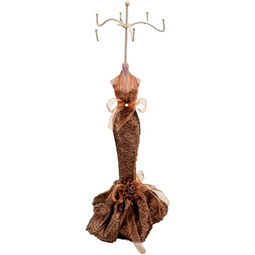 YVAN MOINS CHER Expositor para collares, pendientes, pulseras de fantasía o decorativa de madera y tejido de ganchillo de metal, aprox. 39 cm. Color marrón