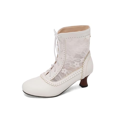 Blano Lofor Women's Lace Victorian Boots Wingtips Brogues Lace-up Mesh