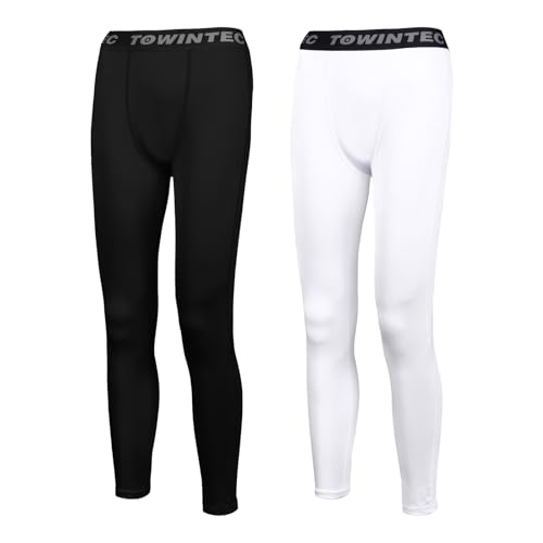Towintec Boys' Compression Base Layer Youth Sports Tight Pants Athletic Leggings Quick Dry Breathable Childrens Underpants for Soccer Hockey Basketball Football Warm Thermal Compression Trousers
