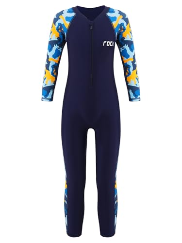 TTAO Jungen Mädchen Badeanzug Einteiler Lang/Kurz Ganzkörper Neoprenanzug UV-Schutz Schwimmanzug mit Reißverschluss Tauchanzüge Gr.104-176 Navy Blue 158-164