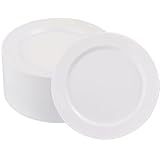 ISFANGCO 50 PCS White Plastic Plates for 50 Guests,10.25 inch Heavy Duty Disposable Plates for Wedding,Party,Birthday,Smooth Edge & Sturdy Dinner Plates