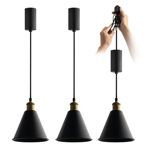mirrea H-Type Matte Black Track Lighting Pendant with E26 Socket, Black Cone Shade, Industrial Style...