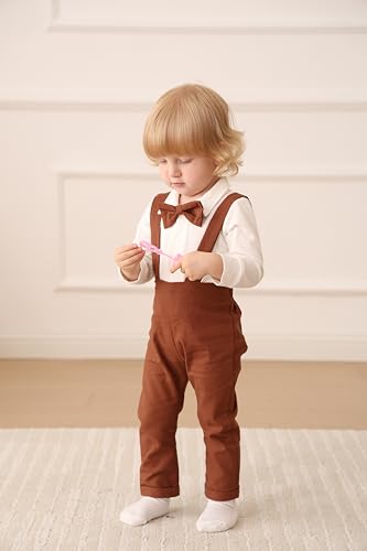 Image of Newborn Baby Boy Clothes Gentleman Wedding Suit Infant Outfits Formal Dress Shirt+Bowtie+Suspender Pants