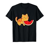 Sandía Fruta Divertido Gato Comiendo Sandía Camiseta