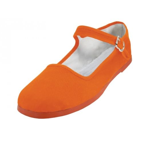 Shoes 18 Womens Cotton China Doll Mary Jane Shoes Ballerina Ballet Flats Shoes 114 Orange 6.5