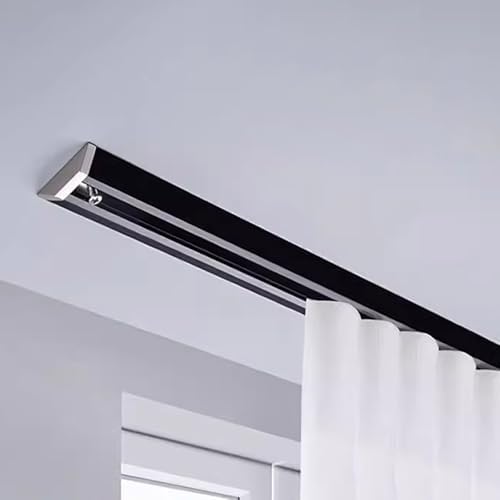 Ceiling Curtain Track,Heavy Duty 6Ft Ceiling Mount Curtain Rail-V Shape Sliding Room Divider Track System for Office,Hotel,Home&Bedroom-Durable Aluminum Curtain Rod,Black-39ft/1188cm