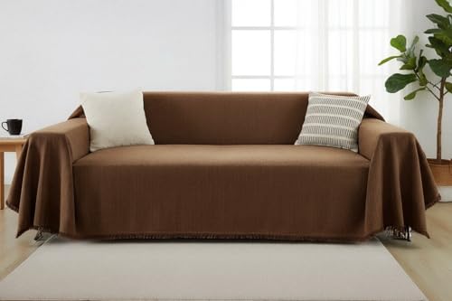 Image of The Furnishing Tree Reversible Double Sided Chenille Throw Sofa Cover, Anti-Slip Couch Cover, Comfy Sofa Towel for All Seasons, 3 Seater, herringbone woven texture Rust Brown